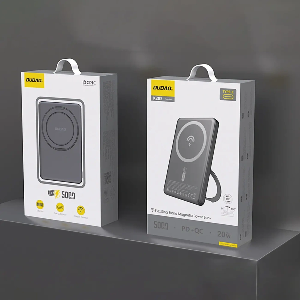 Powerbank bezprzewodowy Dudao K28S 20W PD 5000mAh z MagSafe i podstawką szary