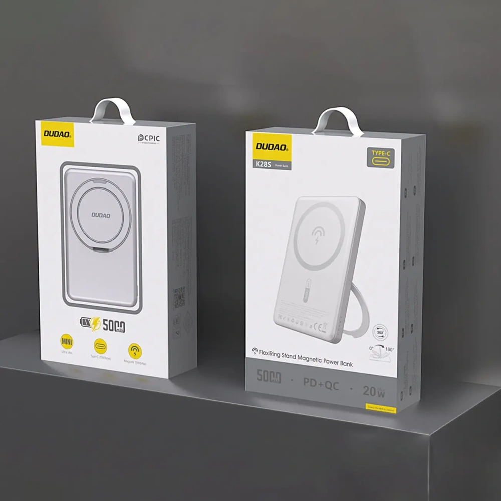 Powerbank bezprzewodowy Dudao K28S 20W PD 5000mAh z MagSafe i podstawką srebrny