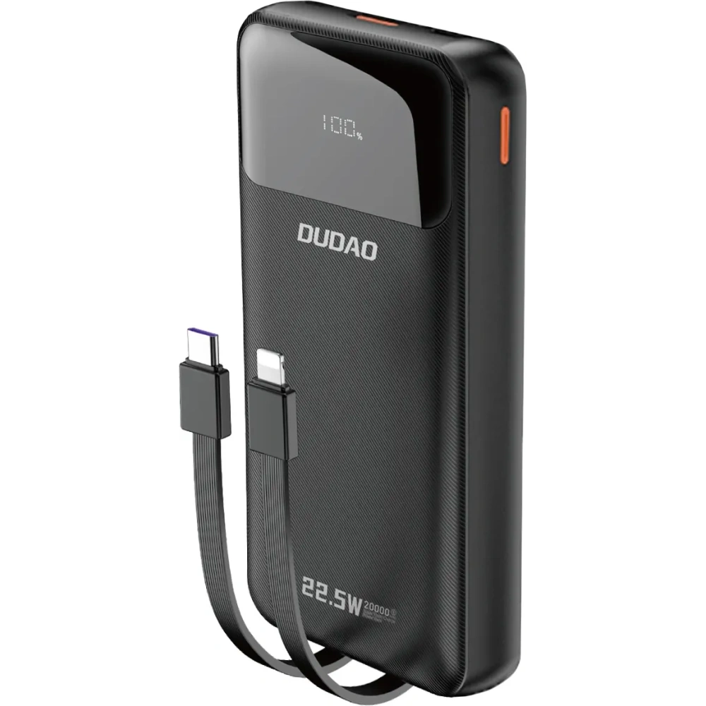 Powerbank Dudao K15Pro 20000mAh 22.5W PD USB-C / USB-A / wbudowane kable Lightning, USB-C czarny