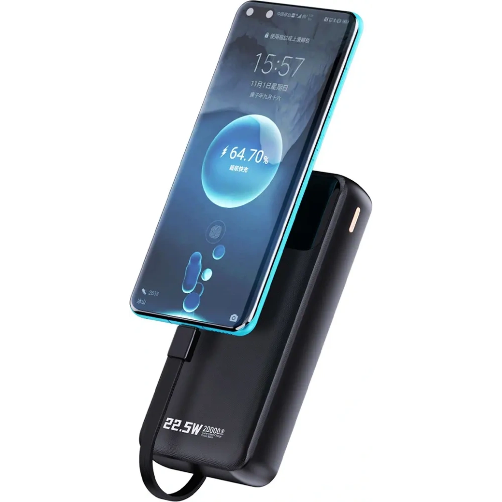 Powerbank Dudao K15Pro 20000mAh 22.5W PD USB-C / USB-A / wbudowane kable Lightning, USB-C czarny