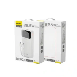 Powerbank Dudao K15Pro 20000mAh 22.5W PD USB-C / USB-A / wbudowane kable Lightning, USB-C biały