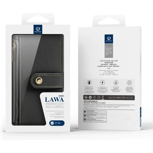 Etui z klapką Dux Ducis Lawa do Apple iPhone 16e z odłączanym portfelem magnetycznym czarne