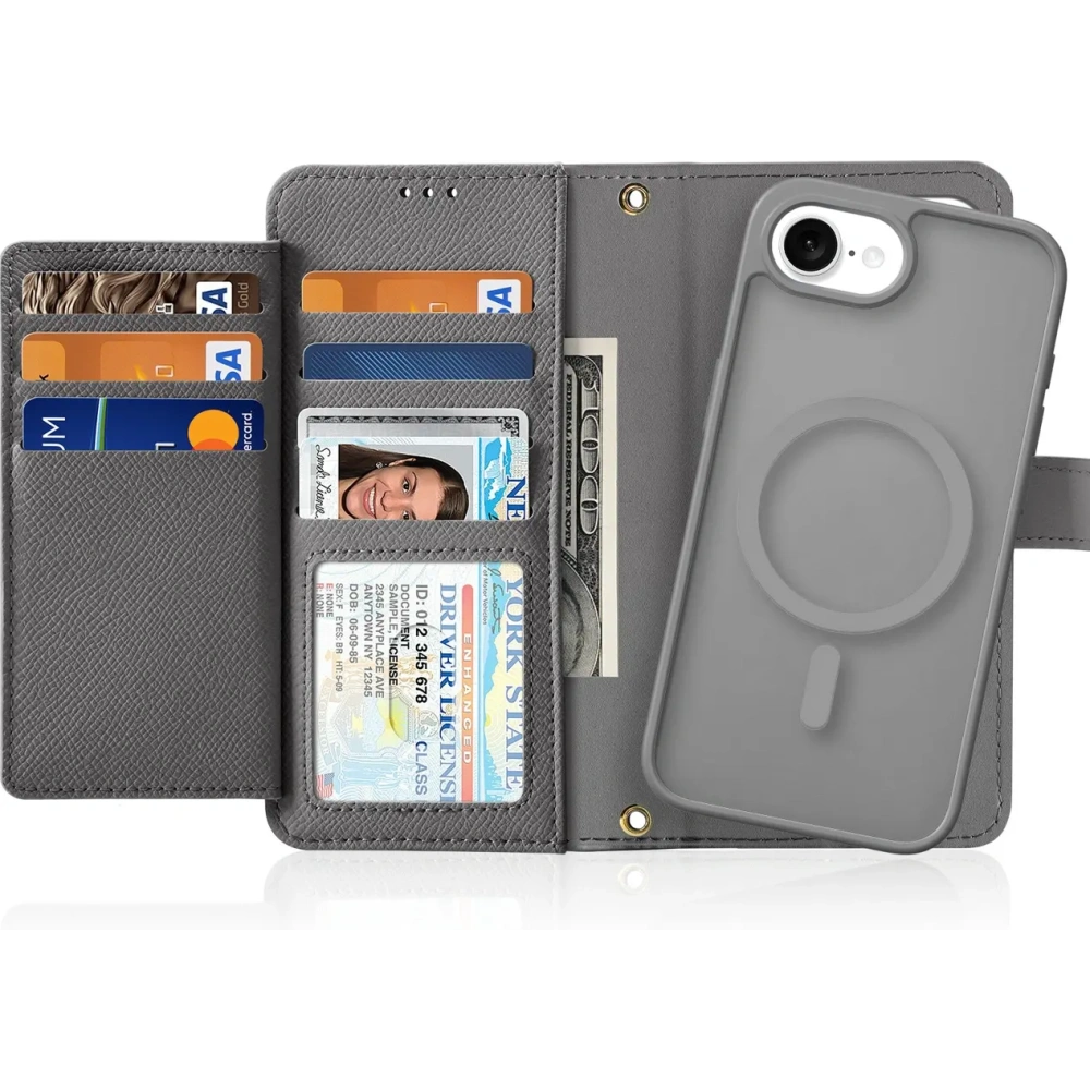 Etui z klapką Dux Ducis Lawa do Apple iPhone 16e z odłączanym portfelem magnetycznym szare