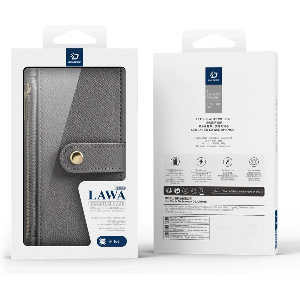 Etui z klapką Dux Ducis Lawa do Apple iPhone 16e z odłączanym portfelem magnetycznym szare