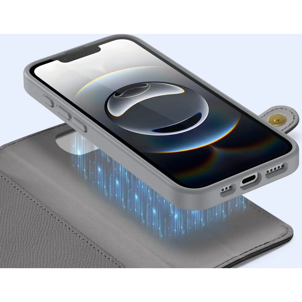 Etui z klapką Dux Ducis Lawa do Apple iPhone 16e z odłączanym portfelem magnetycznym szare