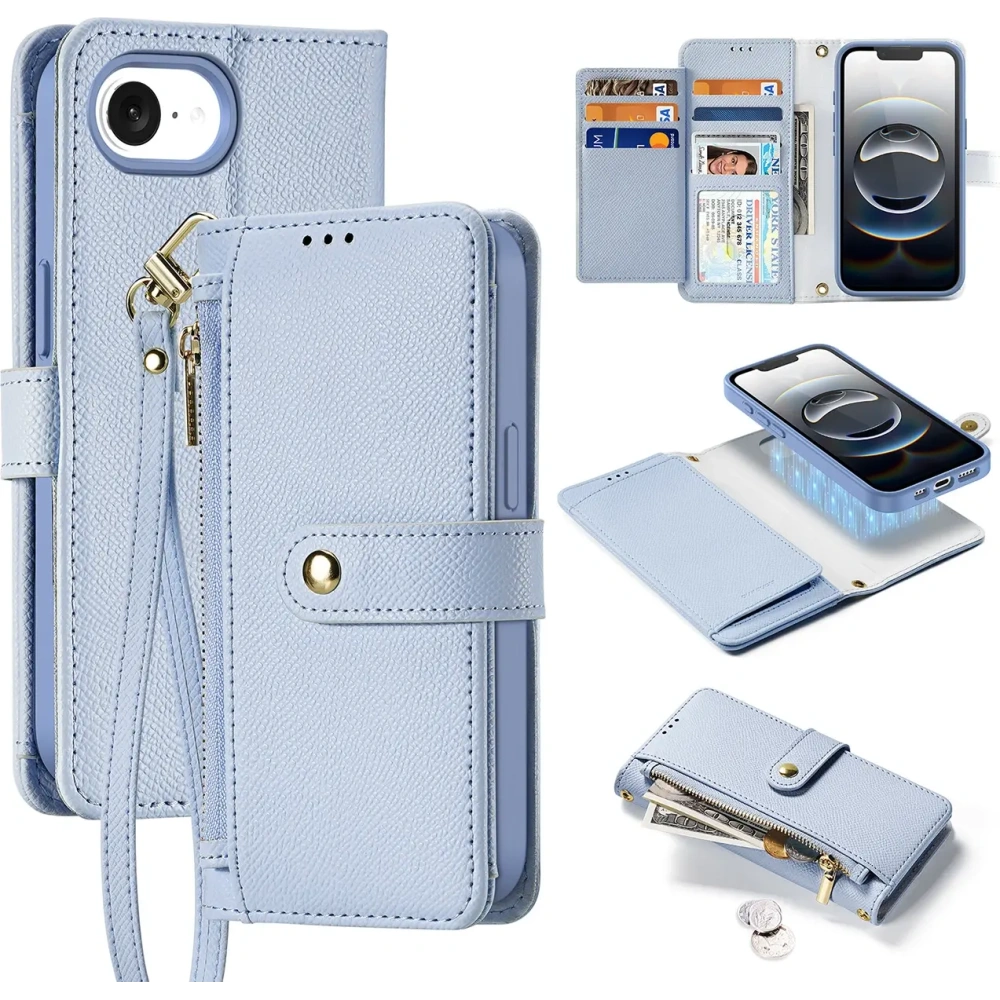 Etui z klapką Dux Ducis Lawa do Apple iPhone 16e z odłączanym portfelem magnetycznym błękitne