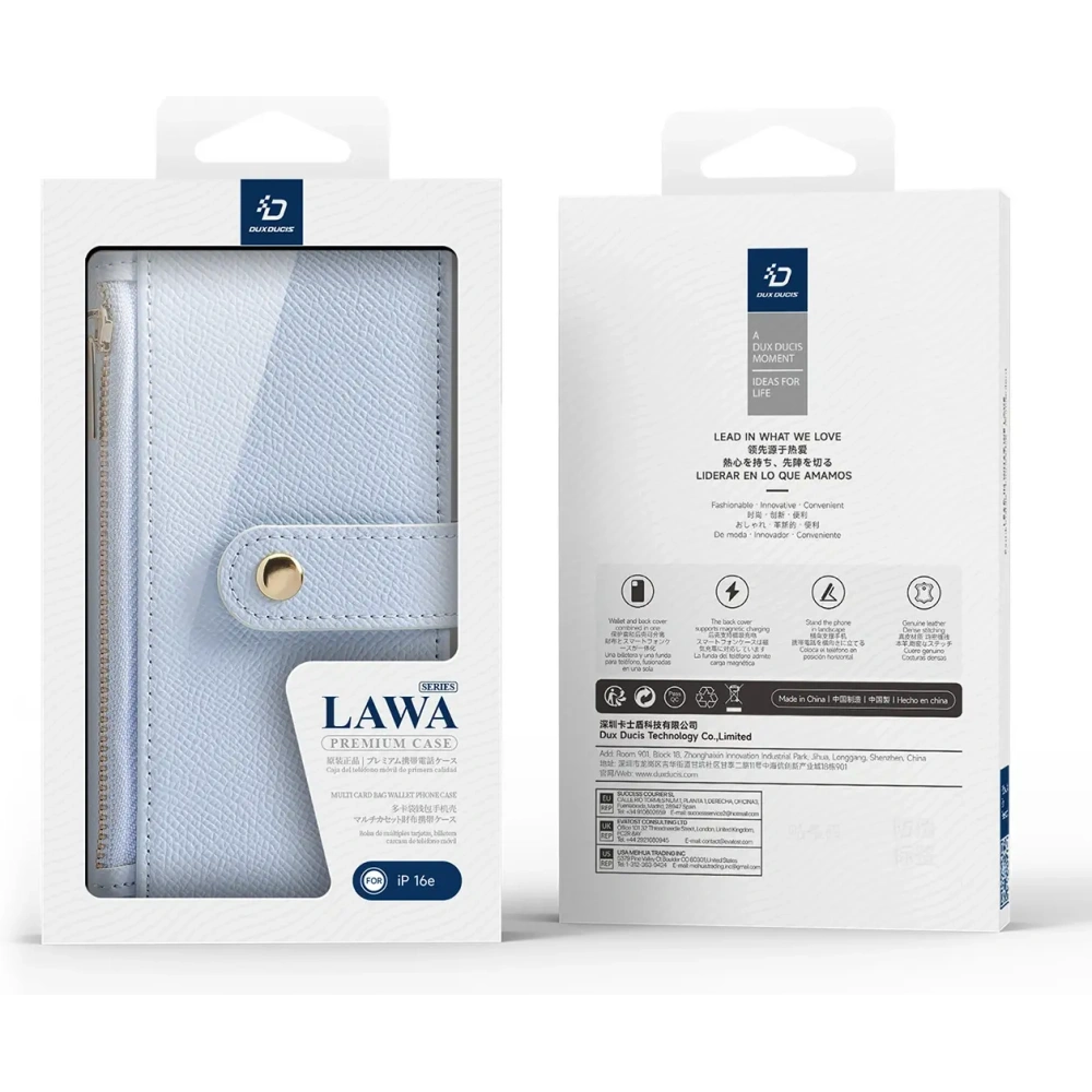 Etui z klapką Dux Ducis Lawa do Apple iPhone 16e z odłączanym portfelem magnetycznym błękitne