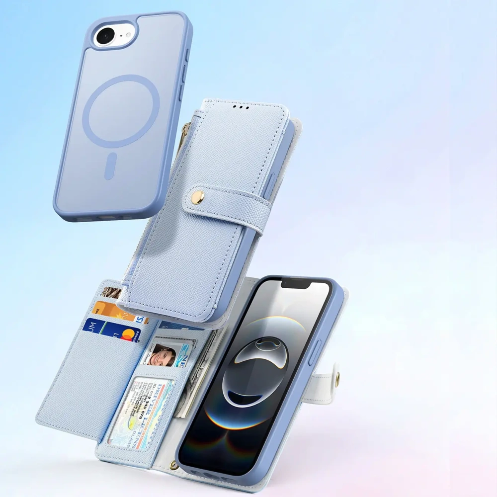 Etui z klapką Dux Ducis Lawa do Apple iPhone 16e z odłączanym portfelem magnetycznym błękitne