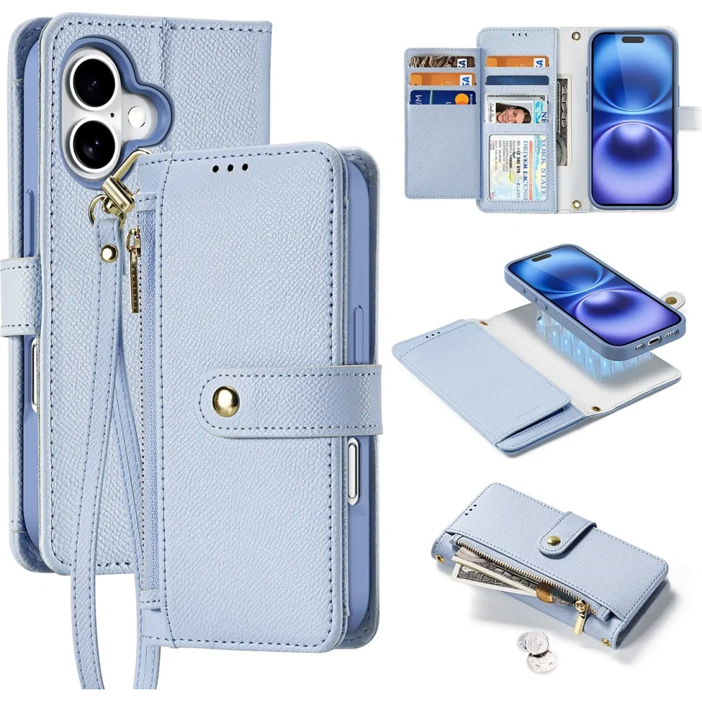 Etui z klapką Dux Ducis Lawa do Apple iPhone 16 z odłączanym portfelem magnetycznym błękitne