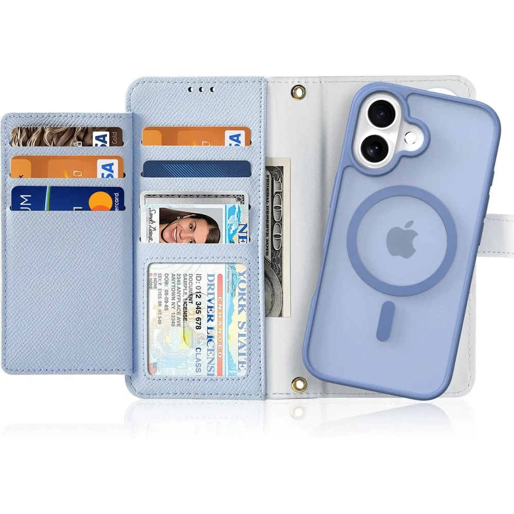 Etui z klapką Dux Ducis Lawa do Apple iPhone 16 z odłączanym portfelem magnetycznym błękitne