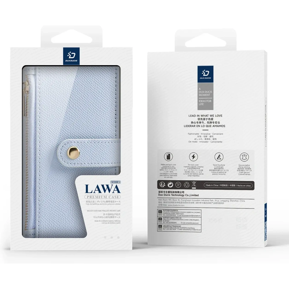 Etui z klapką Dux Ducis Lawa do Apple iPhone 16 z odłączanym portfelem magnetycznym błękitne