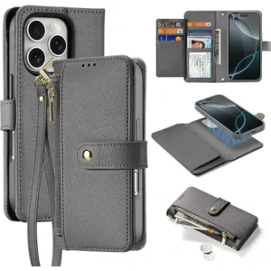 Etui z klapką Dux Ducis Lawa do Apple iPhone 16 Pro z odłączanym portfelem magnetycznym szare