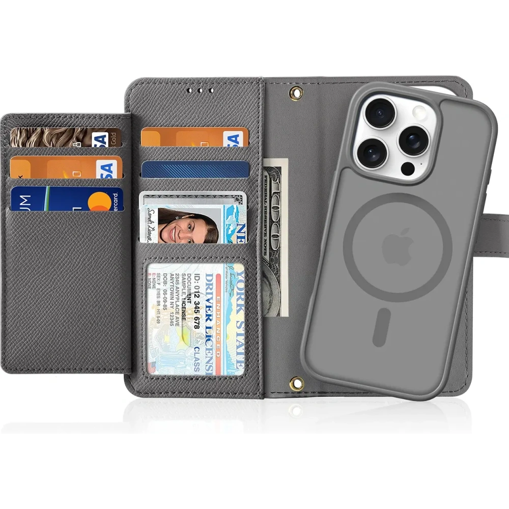 Etui z klapką Dux Ducis Lawa do Apple iPhone 16 Pro z odłączanym portfelem magnetycznym szare