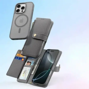 Etui z klapką Dux Ducis Lawa do Apple iPhone 16 Pro z odłączanym portfelem magnetycznym szare