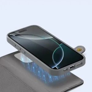 Etui z klapką Dux Ducis Lawa do Apple iPhone 16 Pro z odłączanym portfelem magnetycznym szare