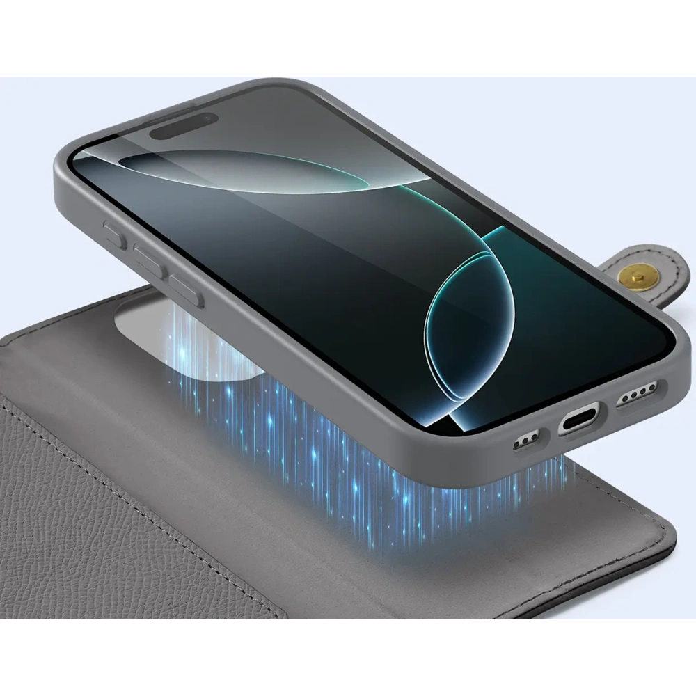 Etui z klapką Dux Ducis Lawa do Apple iPhone 16 Pro z odłączanym portfelem magnetycznym szare