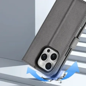 Etui z klapką Dux Ducis Lawa do Apple iPhone 16 Pro z odłączanym portfelem magnetycznym szare