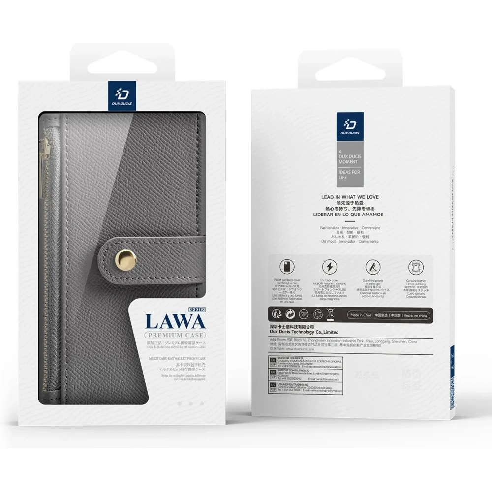 Etui z klapką Dux Ducis Lawa do Apple iPhone 16 Pro z odłączanym portfelem magnetycznym szare