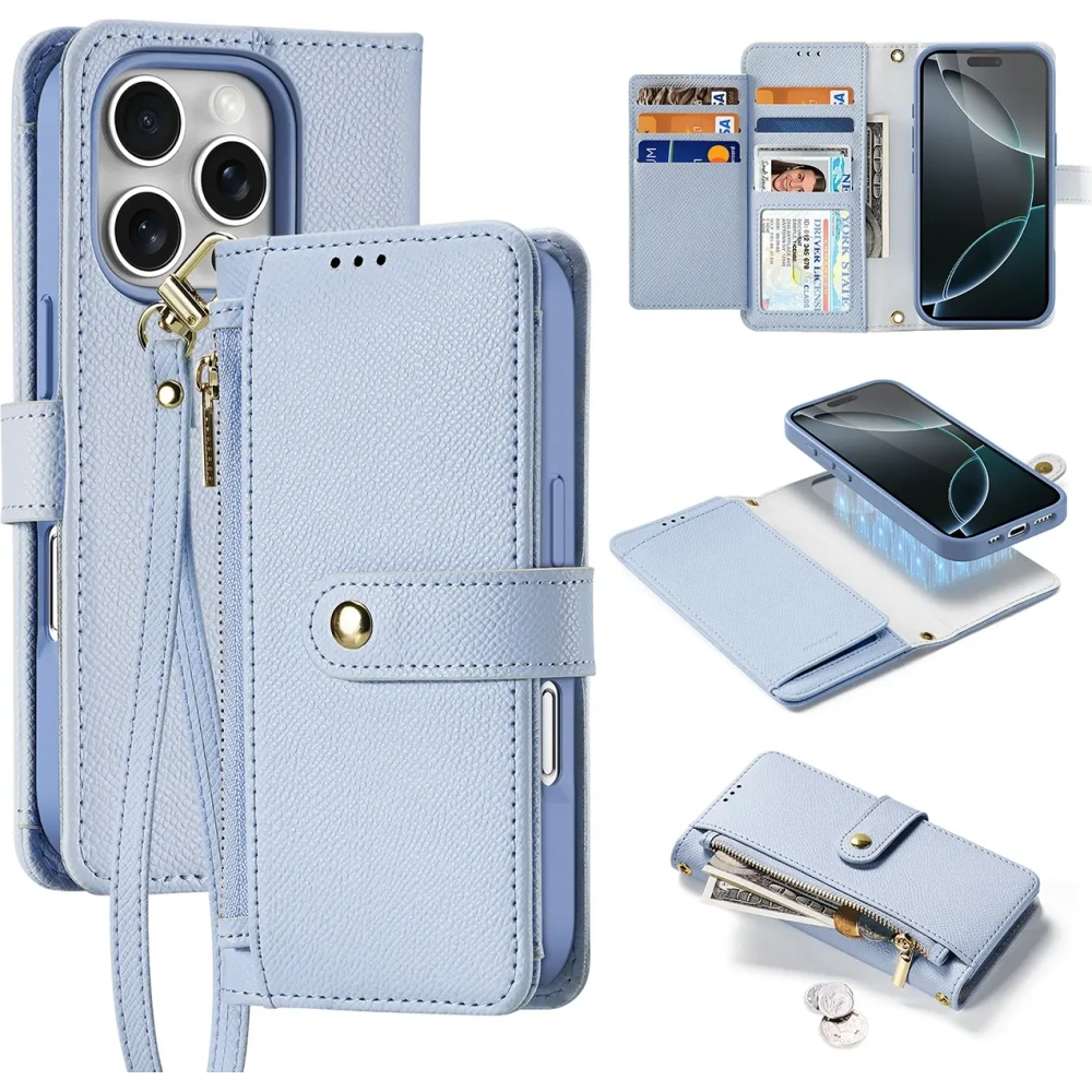 Etui z klapką Dux Ducis Lawa do Apple iPhone 16 Pro z odłączanym portfelem magnetycznym błękitne