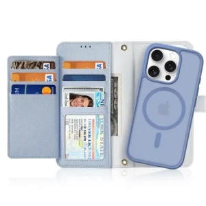 Etui z klapką Dux Ducis Lawa do Apple iPhone 16 Pro z odłączanym portfelem magnetycznym błękitne