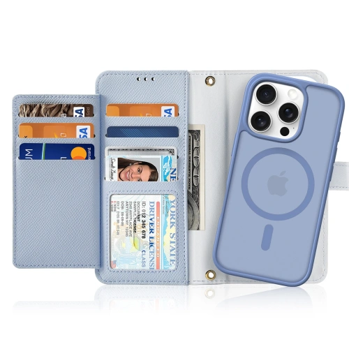 Etui z klapką Dux Ducis Lawa do Apple iPhone 16 Pro z odłączanym portfelem magnetycznym błękitne