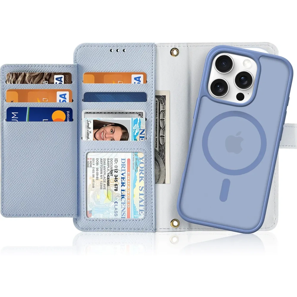 Etui z klapką Dux Ducis Lawa do Apple iPhone 16 Pro z odłączanym portfelem magnetycznym błękitne