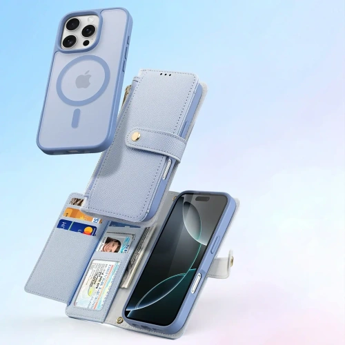 Etui z klapką Dux Ducis Lawa do Apple iPhone 16 Pro z odłączanym portfelem magnetycznym błękitne