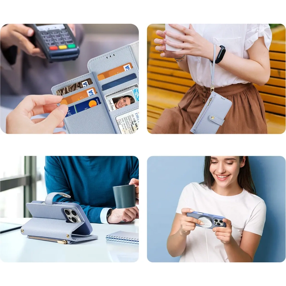 Etui z klapką Dux Ducis Lawa do Apple iPhone 16 Pro z odłączanym portfelem magnetycznym błękitne