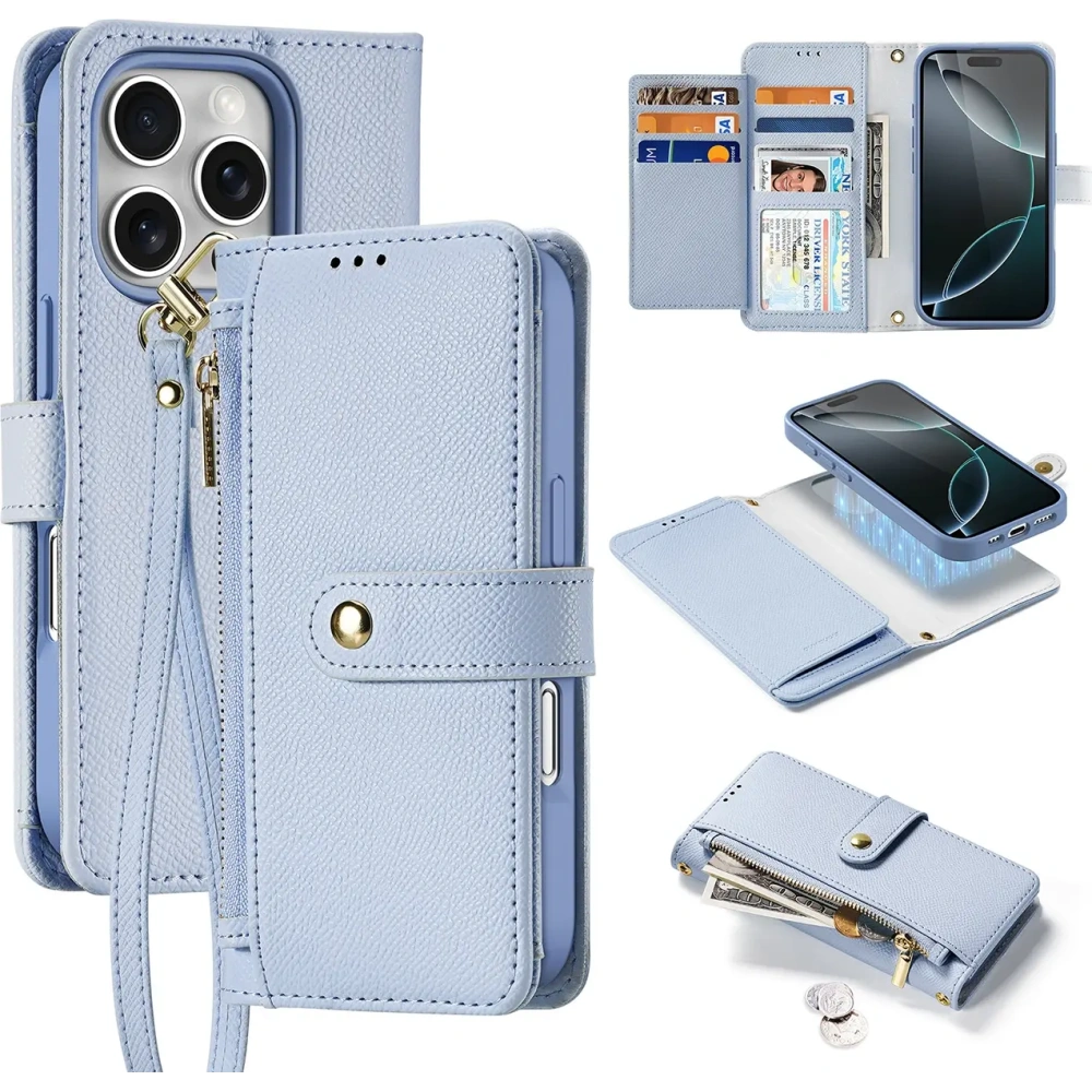 Etui z klapką Dux Ducis Lawa do Apple iPhone 16 Pro Max z odłączanym portfelem magnetycznym błękitne