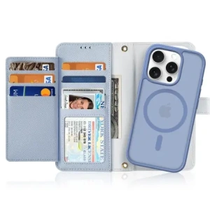 Etui z klapką Dux Ducis Lawa do Apple iPhone 16 Pro Max z odłączanym portfelem magnetycznym błękitne