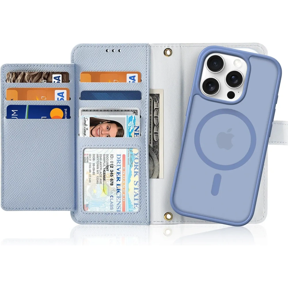 Etui z klapką Dux Ducis Lawa do Apple iPhone 16 Pro Max z odłączanym portfelem magnetycznym błękitne