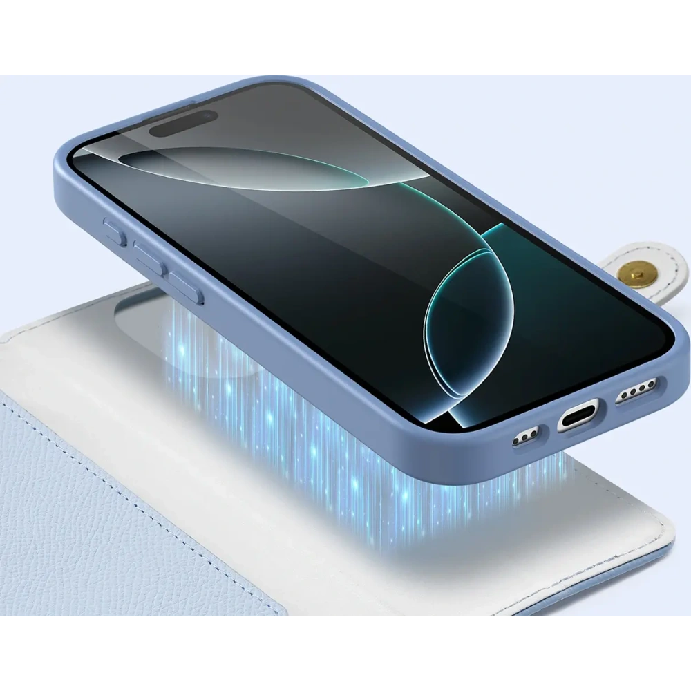 Etui z klapką Dux Ducis Lawa do Apple iPhone 16 Pro Max z odłączanym portfelem magnetycznym błękitne