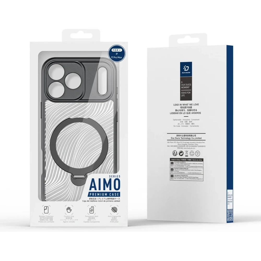 Etui Dux Ducis Aimo Mag z pierścieniem magnetycznym i podstawką do Apple iPhone 17 Pro Max czarne