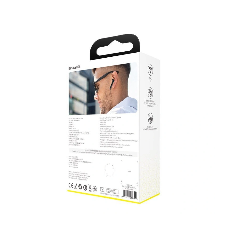 Bezprzewodowe słuchawki Baseus Encok W04 TWS, Bluetooth 5.0 (czarne)
