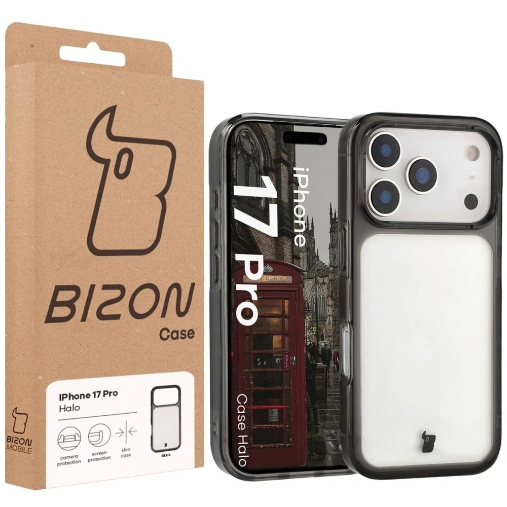 Etui Bizon Case Halo do Apple iPhone 17 Pro przydymione-czarne