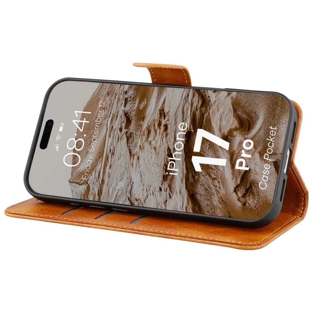 Etui z klapką Bizon Case Pocket do Apple iPhone 17 Pro brązowe