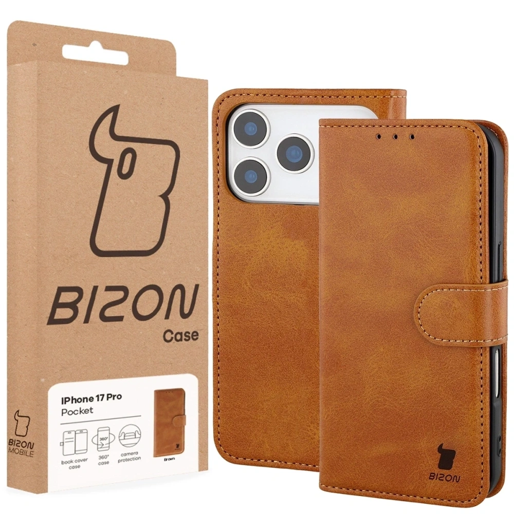 Etui z klapką Bizon Case Pocket do Apple iPhone 17 Pro brązowe