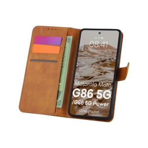 Etui z klapką Bizon Case Pocket do Motorola Moto G86 5G / G86 Power 5G brązowe
