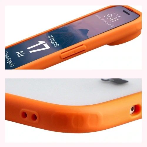 Etui Bizon Case Angelo do Apple iPhone 17 Air półprzezroczyste z pomarańczową ramką