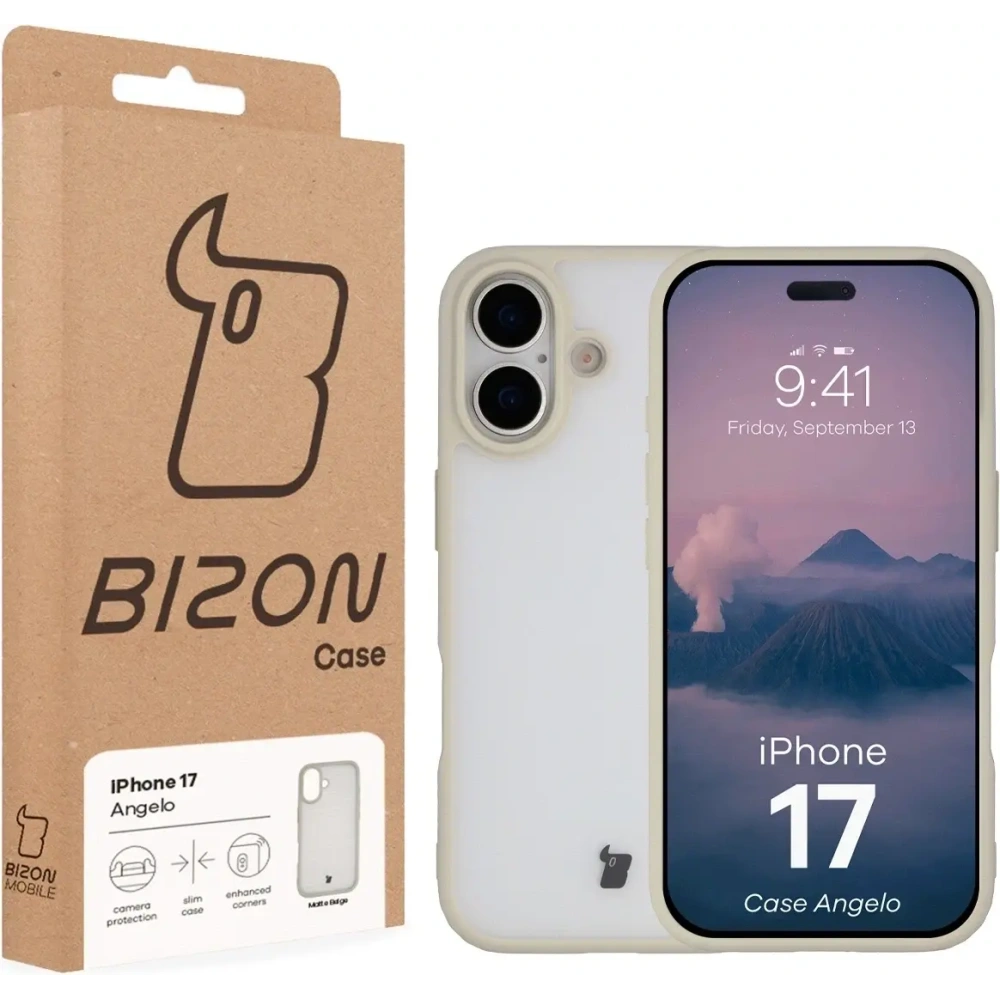 Etui Bizon Case Angelo do Apple iPhone 17 półprzezroczyste z beżową ramką