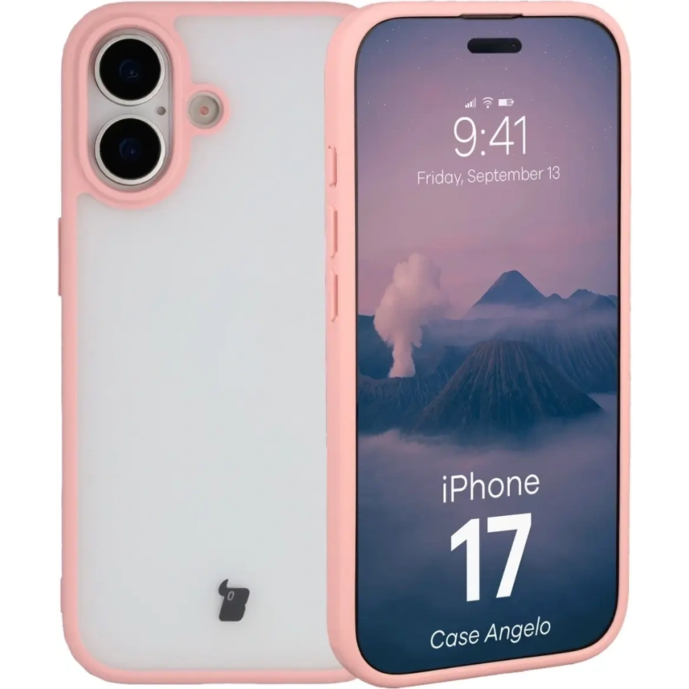 Etui Bizon Case Angelo do Apple iPhone 17 półprzezroczyste z jasnoróżową ramką