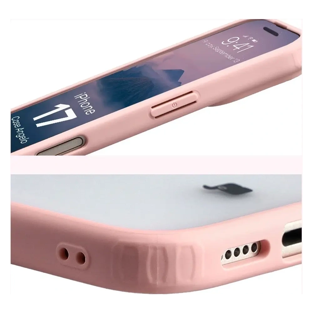 Etui Bizon Case Angelo do Apple iPhone 17 półprzezroczyste z jasnoróżową ramką