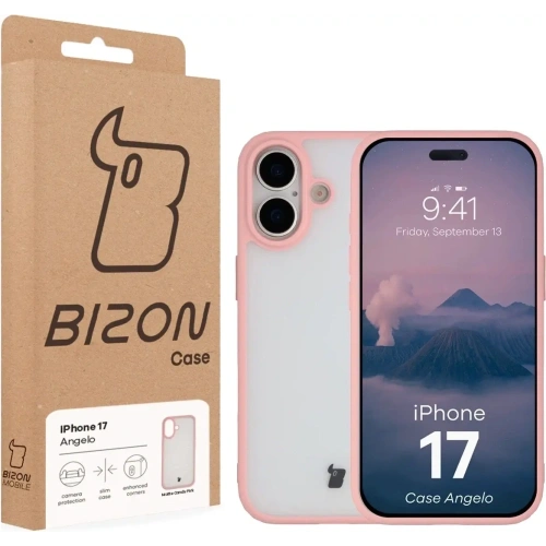 Etui Bizon Case Angelo do Apple iPhone 17 półprzezroczyste z jasnoróżową ramką
