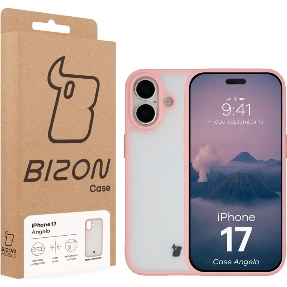 Etui Bizon Case Angelo do Apple iPhone 17 półprzezroczyste z jasnoróżową ramką
