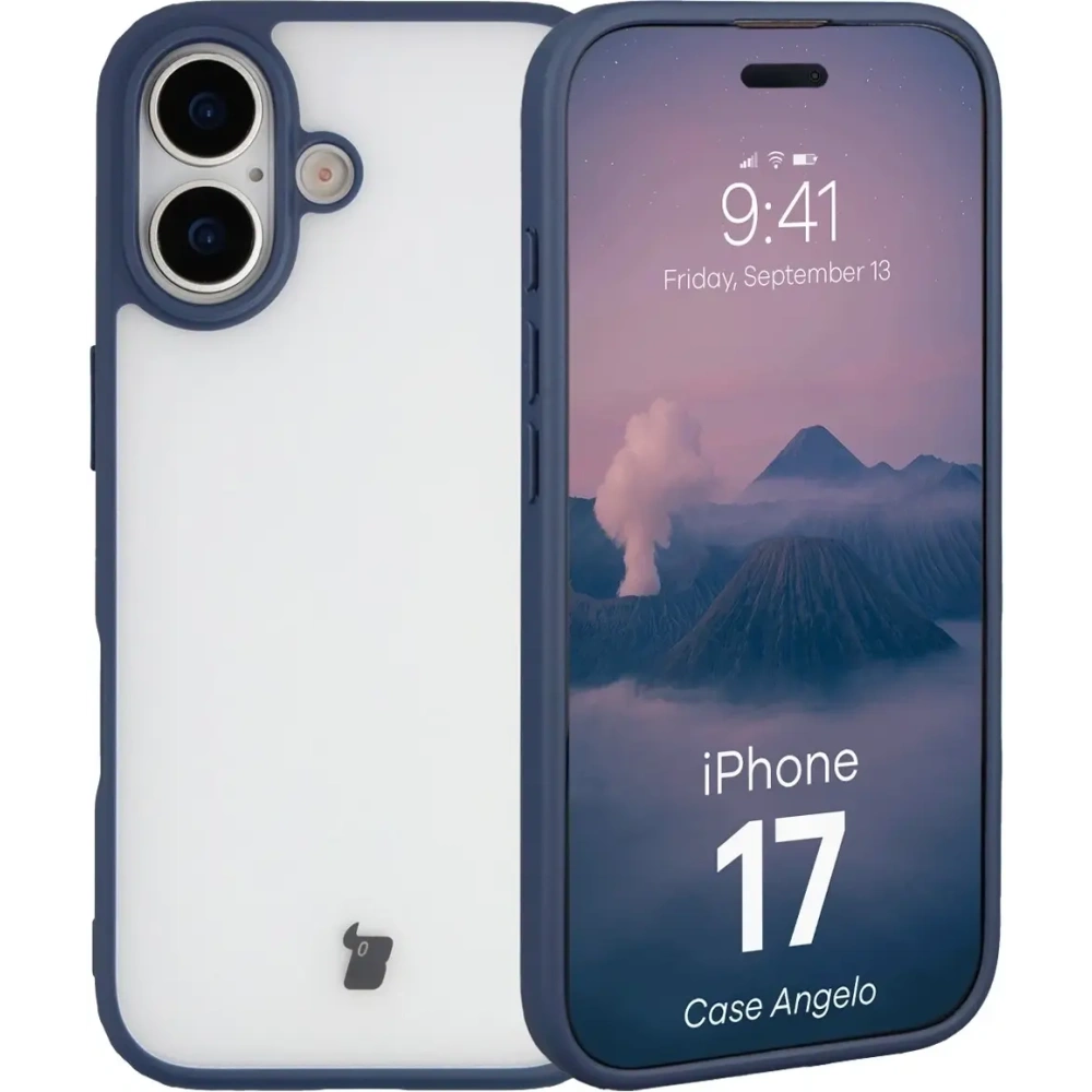 Etui Bizon Case Angelo do Apple iPhone 17 półprzezroczyste z granatową ramką