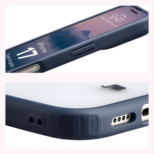 Etui Bizon Case Angelo do Apple iPhone 17 półprzezroczyste z granatową ramką