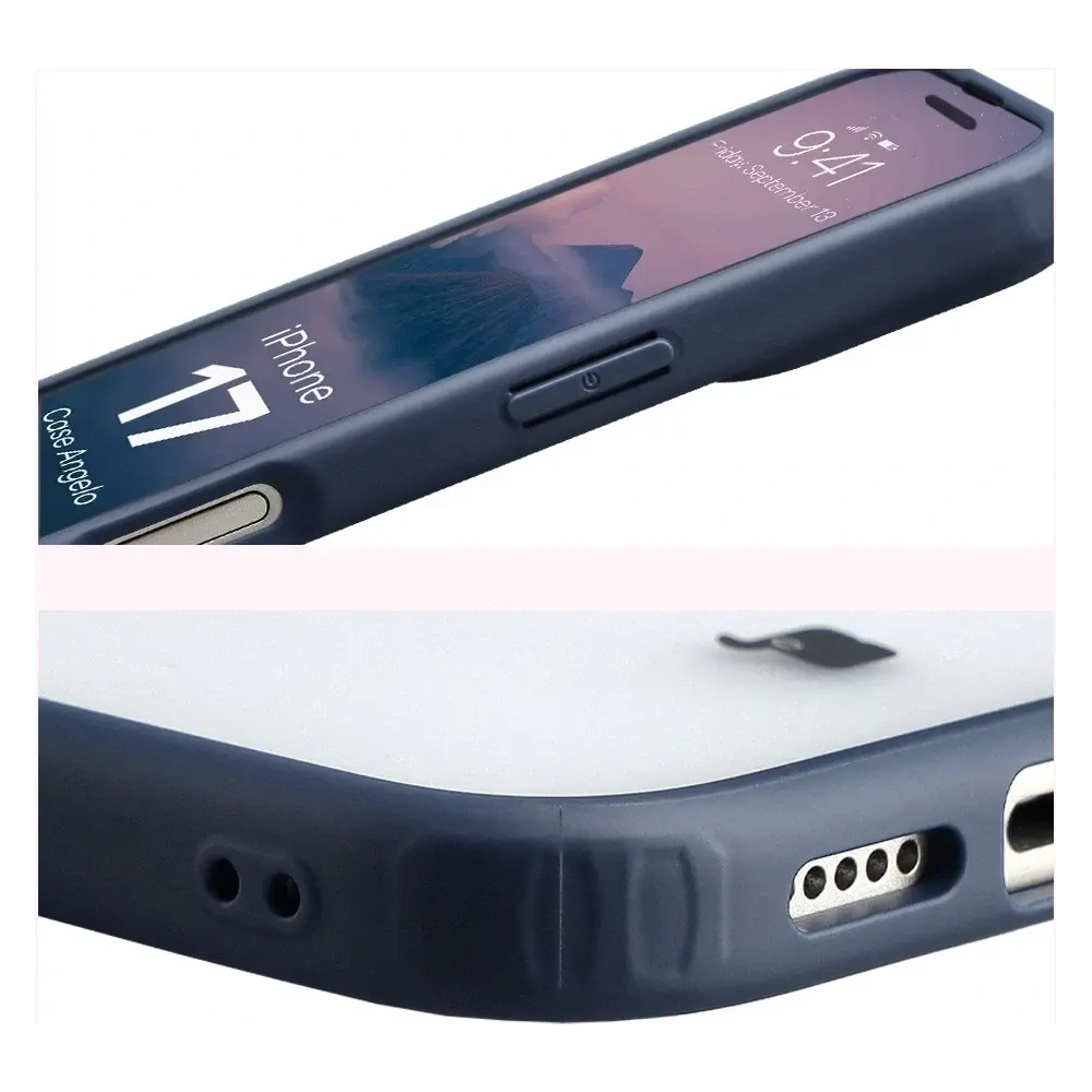 Etui Bizon Case Angelo do Apple iPhone 17 półprzezroczyste z granatową ramką