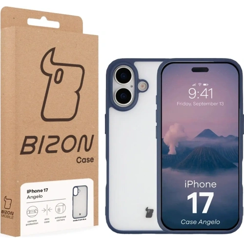 Etui Bizon Case Angelo do Apple iPhone 17 półprzezroczyste z granatową ramką