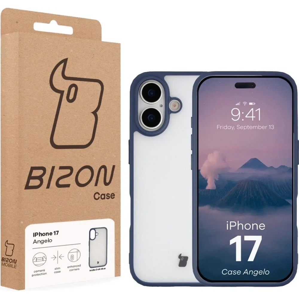 Etui Bizon Case Angelo do Apple iPhone 17 półprzezroczyste z granatową ramką