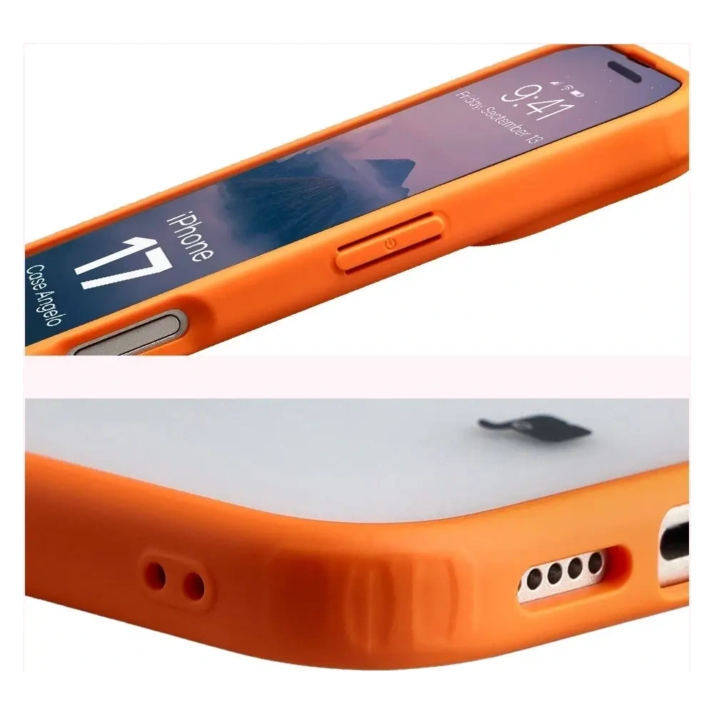 Etui Bizon Case Angelo do Apple iPhone 17 półprzezroczyste z pomarańczową ramką